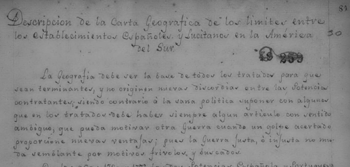 Descripción de la carta geográfica de los limites entre los establecimientos españoles y lusitanos en la América del Sur